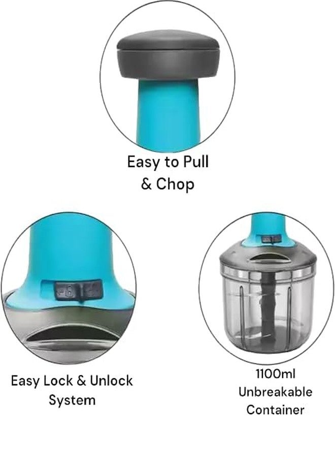 Rellon Industries Food Chopper - 1100ML Vegetable and Onion Chopper for Garlic and Vegetables - Large Hand Chopper (Blue) - Image 3